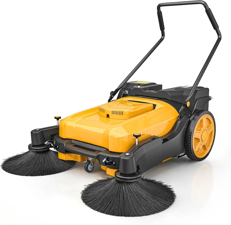 E6 42" Battery‑Powered Commercial Walk‑Behind Floor Sweeper with Mist Spray | 15 Gal Hopper, Adjustable‑Pressure - B0HD7SW5GG
