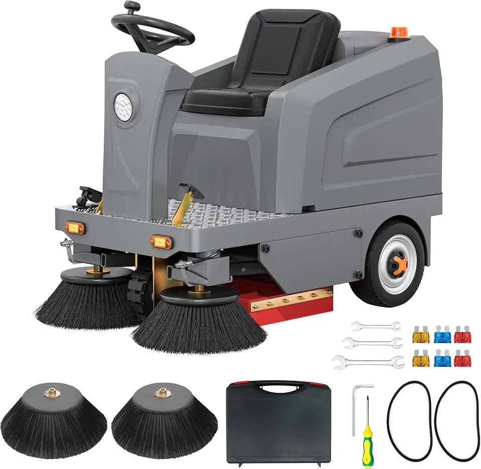 E8 51" Ride-On Commercial Floor Sweeper Machine, 27 Gal Hopper & 800W Motor | 11-Gal - B0HD81VQHS