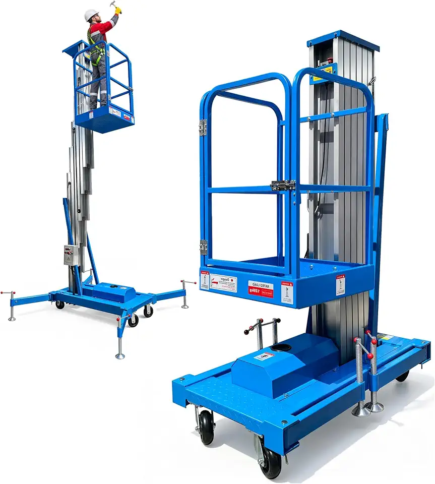 Electric Mobile Hydraulic Scaffolding Platform Lift Aluminum Alloy 300lbs | 10m/8m Lifting Height, 300lbs Rated - B0HH3ZPNXD