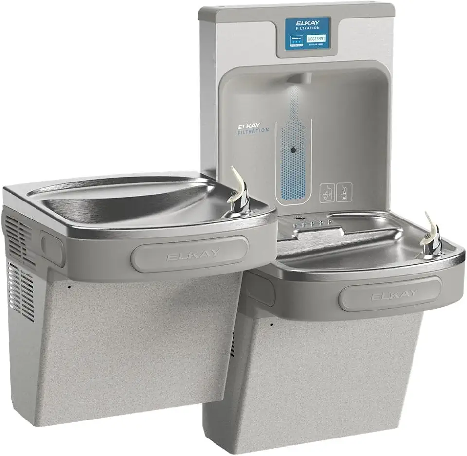 Elkay LZSTL8WSLK Filtered Bi-Level Fountain & EZH2O Bottle Filler, Lt. Gray 120V - B004KGUIWA