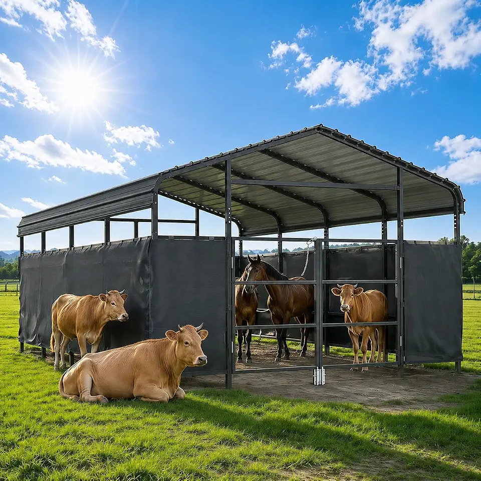 EROMMY 12x20 ft Heavy Duty Waterproof Livestock Shelter with PE Enclosure Cloth, Horse Run-in Shed - B0HCV3DXB6