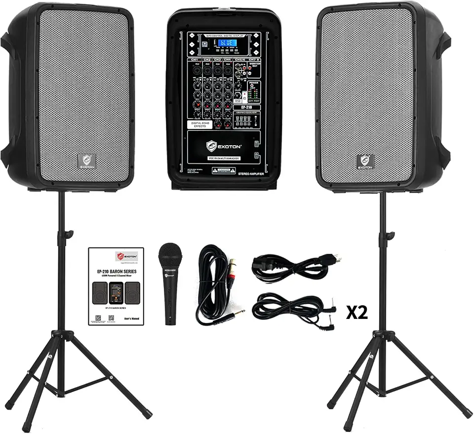 EXOTON EP-210 10inch PA System with 8-Channel Mixer - B0DT9GMDQQ