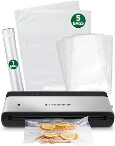 FoodSaver PowerVac Compact Vacuum Sealing Machine Stainless Steel & Black Vertical Storage VS0150 | Preserves - B08BF3GB5Q
