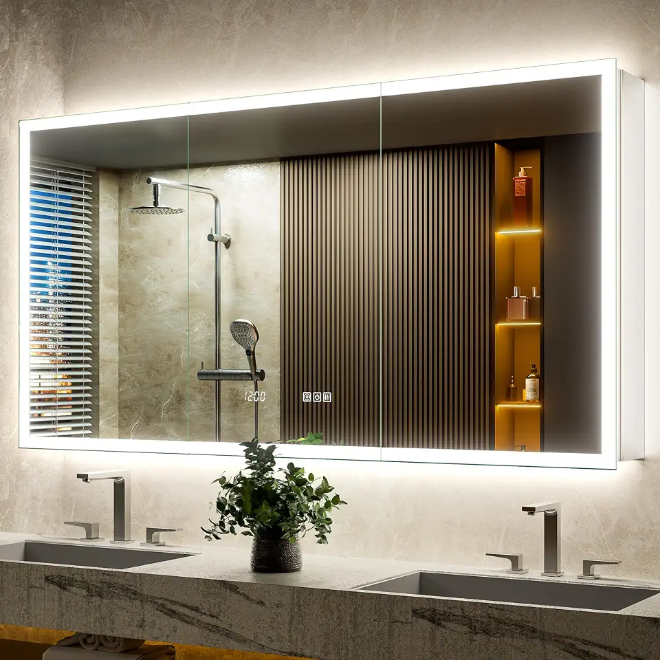 Front & Backlit Medicine Cabinet Mirror- 60x30 Surface or Recessed Fogless LED Medicine Cabinet Mirror - B0G6ZLLDRB