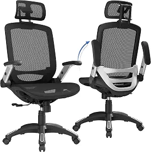 GABRYLLY Ergonomic Office Chair, High Back Home Desk Chair with Headrest, Flip-Up Arms, 90-120° Tilt - B07Y8BXBX8