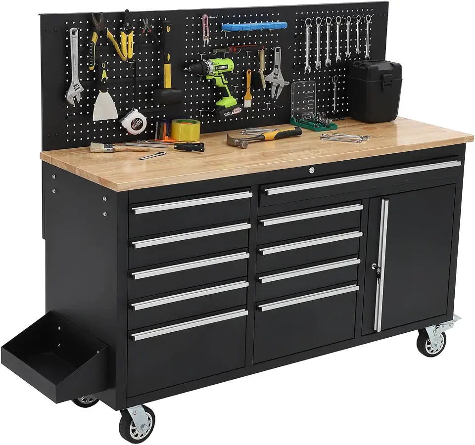 GAOMON 61-inch Rolling Tool Chest, 10 Drawers Garage Workbench Storage Tool Cabinet with Power Strip, - B0FDQZBQ7P