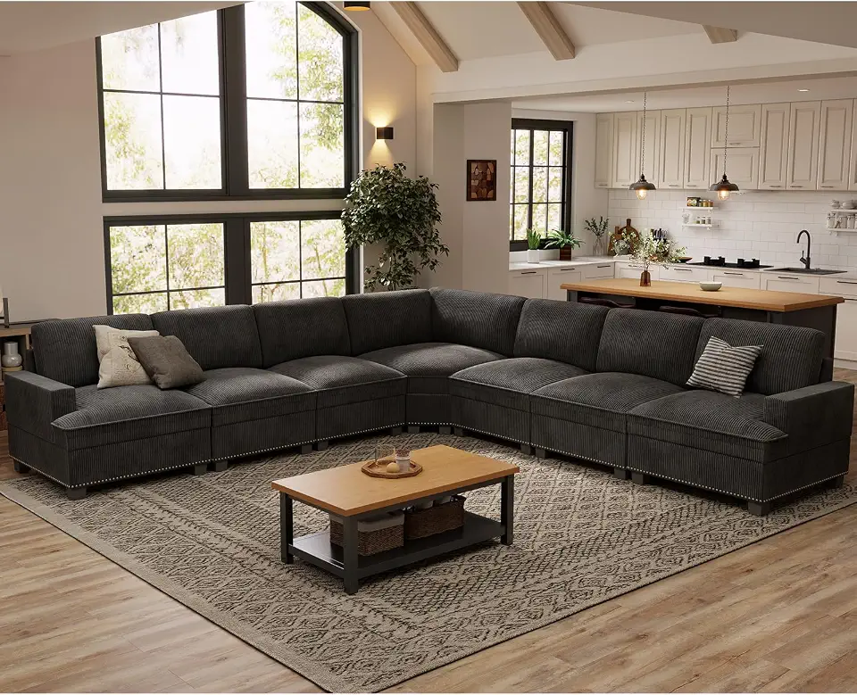 HAOMARKETS 126" Oversized Modular Sectional L-Shaped Sofa with Deep Seat, Soft Corduroy Upholstered 7-Seat Corner - B0HJ27LXGY