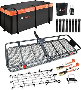 Hitch Mount Cargo Carrier Rack Basket 60"*20"*6"+Waterproof Bag 16 Cu.Ft. - B09G6L487Y