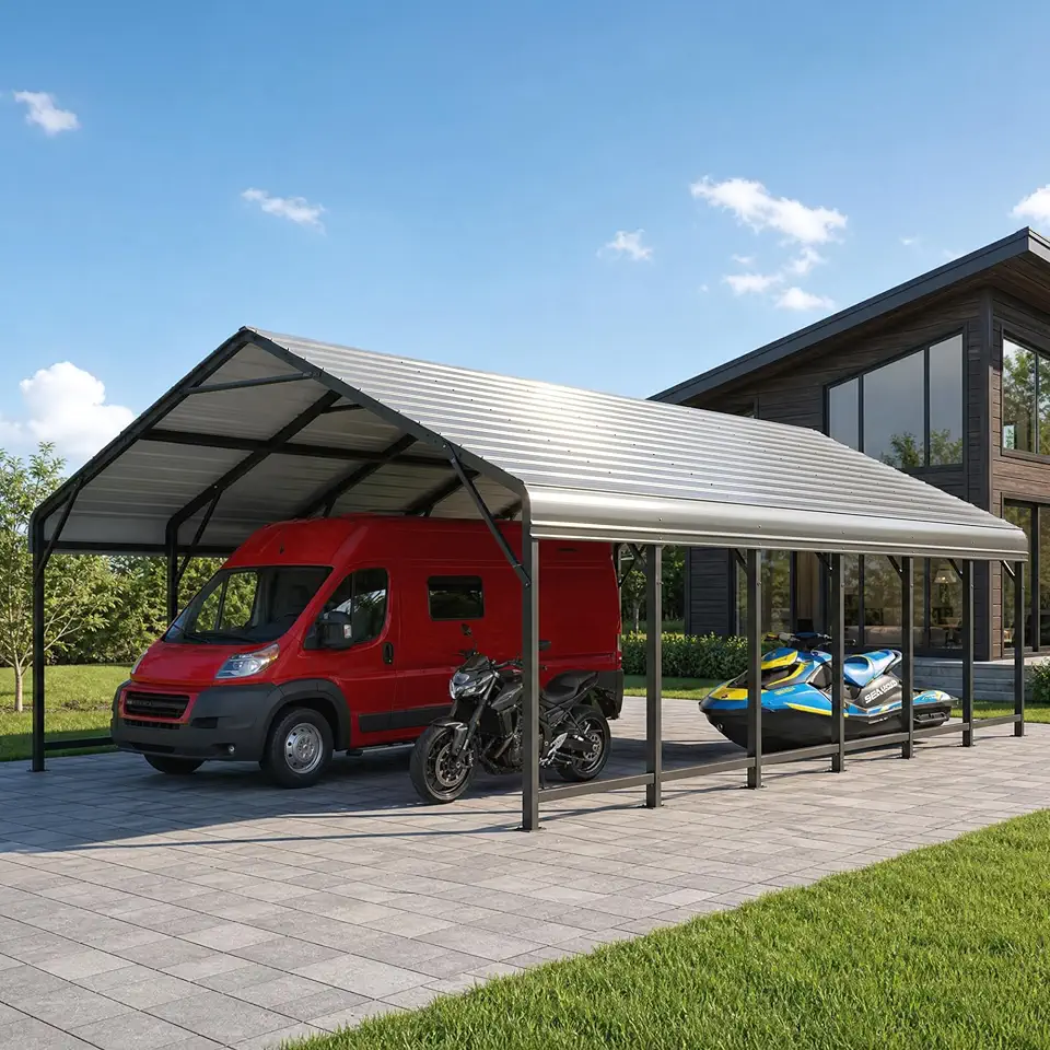 HOMSHADE 20x30FT Heavy Duty Metal Carport with 132°Steep Anti-Pooling Roof - B0H3NP61F4