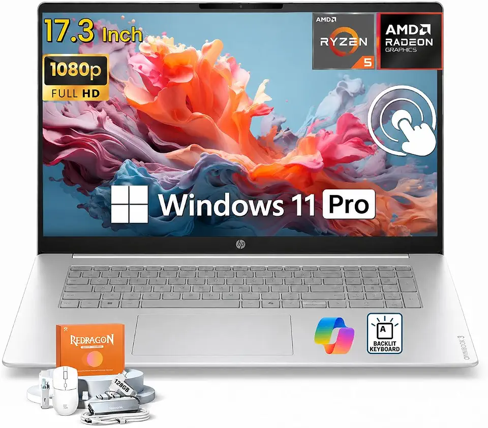 HP OmniBook 3 17.3" Touchscreen Laptop, AMD Ryzen 5 130, 32GB RAM, 2TB SSD - B0HJ5128Z8