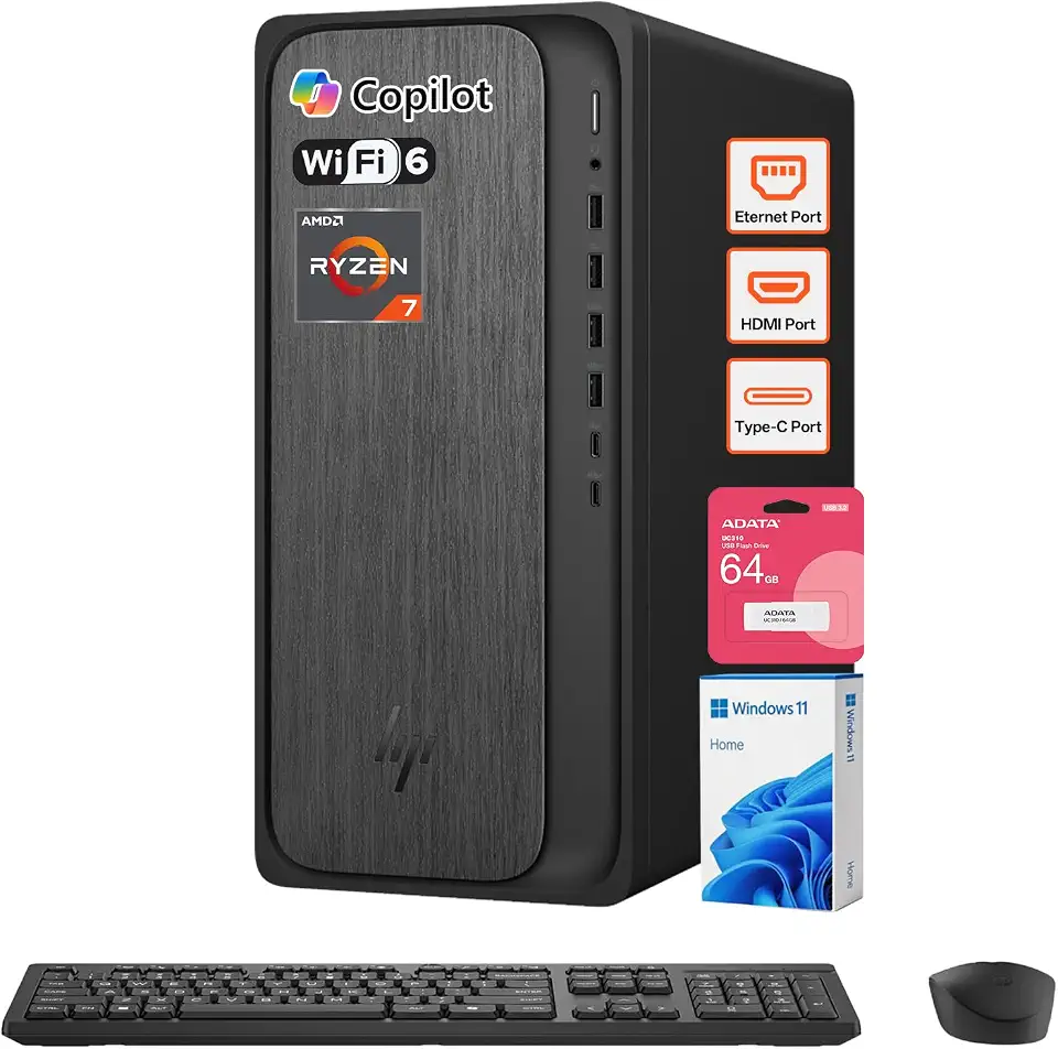 HP OmniDesk Business Desktop Computer Ryzen 7 8700G, 32GB DDR5, 1TB SSD | Next Gen - B0HHFZ48YD