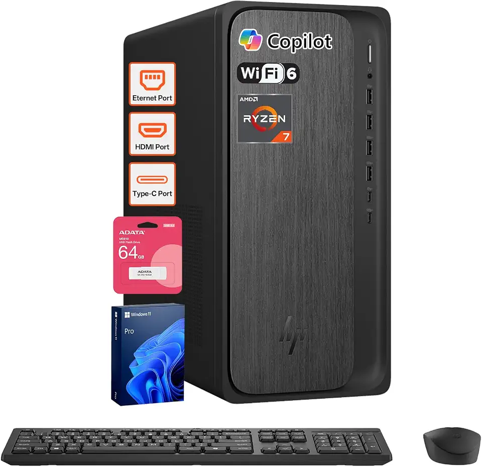 HP OmniDesk Business Desktop Computer Ryzen 7 8700G, 64GB DDR5, 2TB SSD | Next Gen - B0HHG4JPFG
