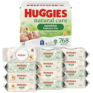 Huggies Natural Care Sensitive Baby Wipes, Unscented, Hypoallergenic, 99% Purified Water, 12 Flip-Top Packs (768 - B07SCL613T