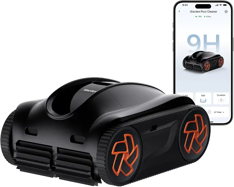 iGarden K Series Robotic Pool Cleaner, 9H Runtime, Above/Inground Pool | 22,000 LPH Suction Power, - B0H6FNSV1F