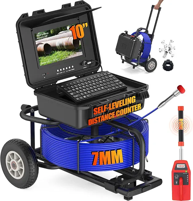 IP68 Waterproof Self-Leveling Sewer Camera with Locator, 246FT 7MM Fiberglass Cable & 512Hz Sonde, 10-inch - B0G7T5ZVQL