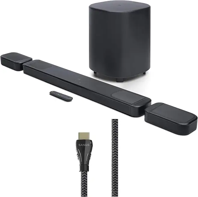 JBL BAR-1000-MK2 Surround Sound 4K Dolby Atmos and DTS Soundbar with a Sanus SAC-21HDMI2 2m - B0FPGQ44GD