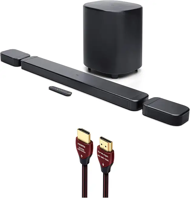 JBL BAR-700-MK2 Surround Sound 4K Dolby Atmos Passthrough Soundbar with a WireLogic Ruby 8ft Ultra - B0FNQ39TFR