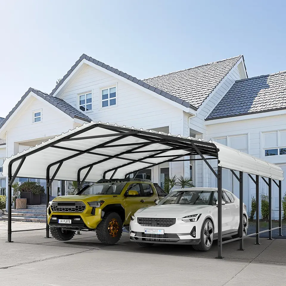 JY QAQA 20 x 20 FT Metal Carport Kits with Galvanized Steel Roof, Heavy Duty - B0GTXG1MSP