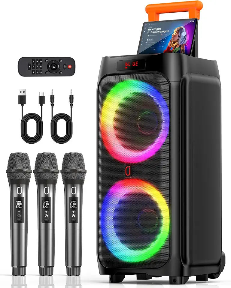 Karaoke Machine for Adults, 500W Bluetooth Speaker with Dual 8" Subwoofer - B0H93DN77W