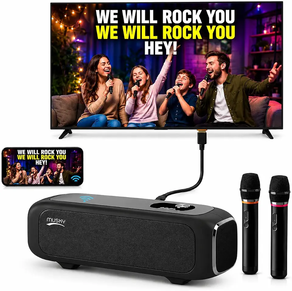 Karaoke Machine for TV with Dual Wireless Microphones, 6-Speaker Home Karaoke System, Screen Casting & - B0FB44ZK61