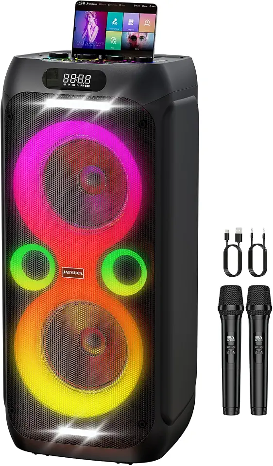 Karaoke Machine, Portable Bluetooth Speaker Bass Boost w/Double 8" Woofer - B0H4TFFNQL