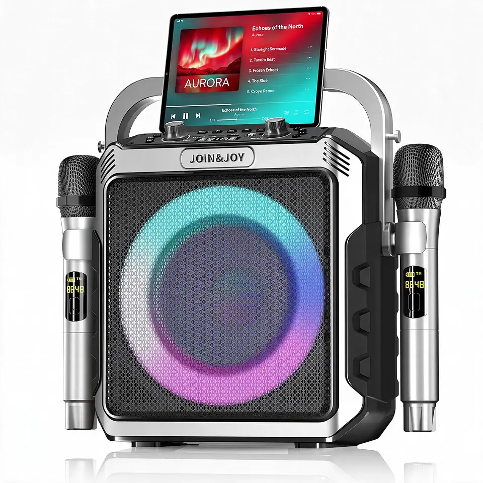 Karaoke Machine with 2 Wireless Mics, Portable Bluetooth Speaker for Adult - B0HJTTX18P