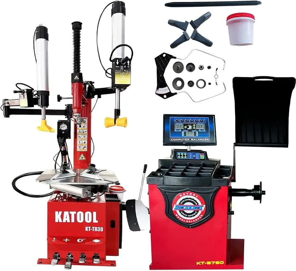 KATOOL KT-T830 Tire Changer 2.0 HP Bead Blaster and KT-B750 Wheel Balancer Automatic Measurement Ruler - B0GJS8GZSX