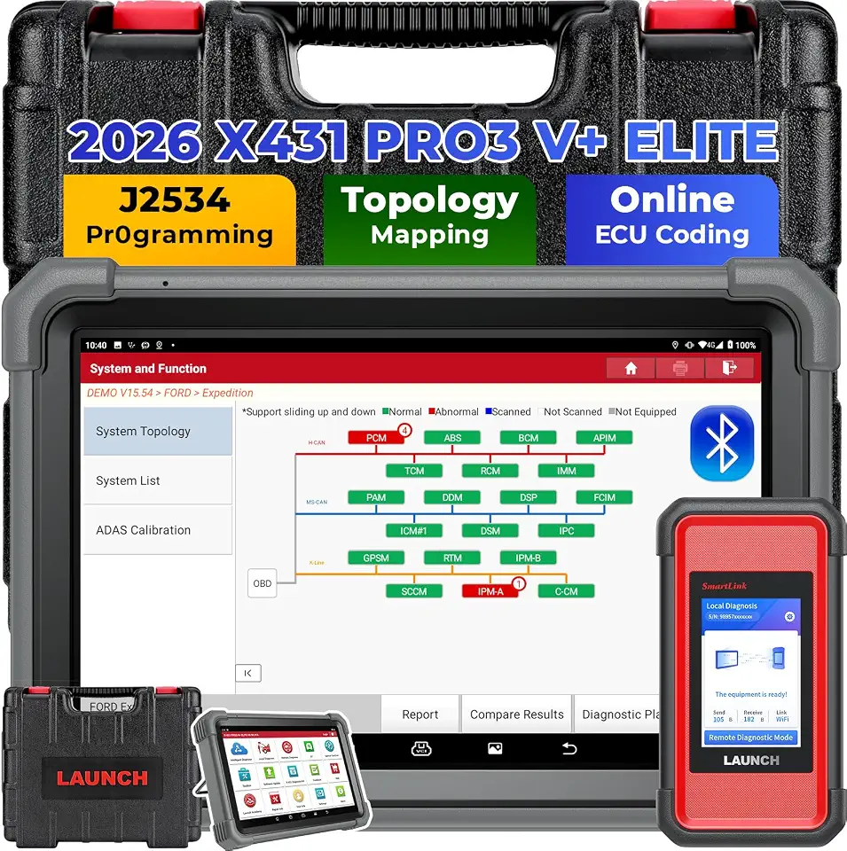 Launch X431 PRO3 V+ Elite J2534 Programming Bidirectional Scanner ECU Code | Include Endoscope, Topology - B0FPF2S57B