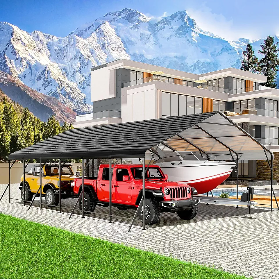 LEVELEVE 20x30 FT Heavy-Duty Metal Carport, Galvanized Steel Car Canopy with Reinforced Base Frame, Outdoor - B0H4FS2D61