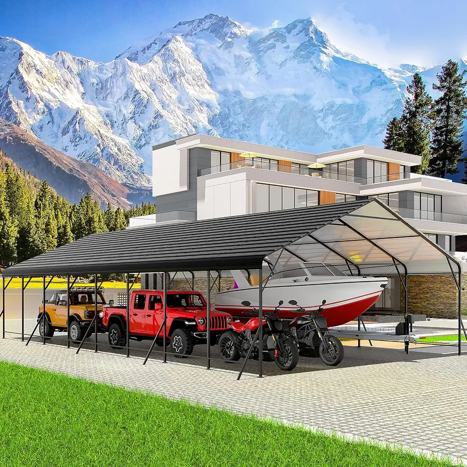 LEVELEVE 20x40 FT Heavy-Duty Metal Carport, Galvanized Steel Car Canopy with Reinforced Base Frame, Outdoor - B0H4FWKXTD