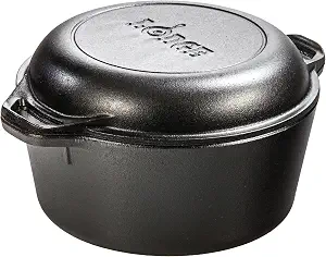 Lodge Cast Iron Double Dutch Oven, 2-in-1 Pot and Skillet Combo, 5 Quart - B000LEXR0K