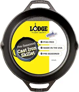 Lodge Pre-Seasoned Cast Iron Dual Handle Pan, PFAS-Free, 12 Inches - B0714CXBTF
