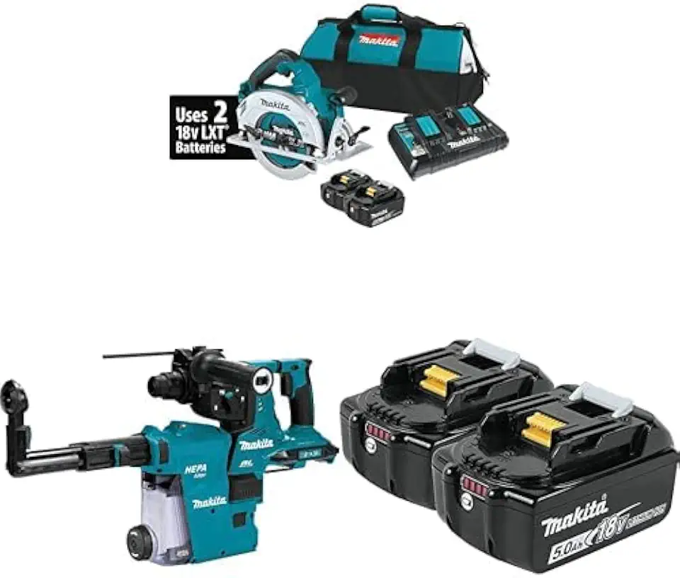 Makita 18V X2 LXT Brushless 7-1/4” Circular Saw, 1-1/8” Rotary Hammer & (2) 5Ah Batteries - B0F2JWKH6M