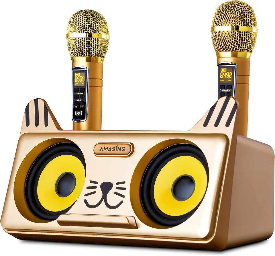 MASINGO Karaoke Machine for Adults and Kids W/Portable Bluetooth Speakers, 2 Wireless Microphones, LED Lights, - B08Q8DF8T8