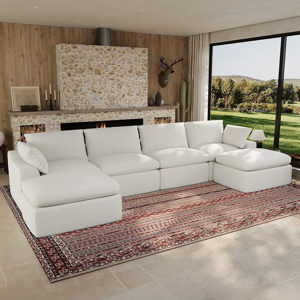 Maywish Cloud Couch, 134" U Shaped Modular Sectional Sofa, White | Boneless Couches for Living - B0HFGS2K7X