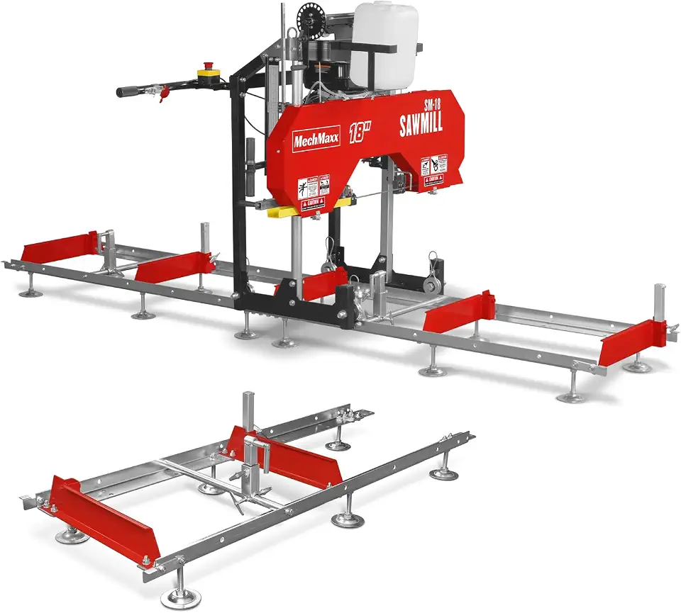 MechMaxx 18" Portable Sawmill, 15' Track Length, 15" Board Width, SM-18 | 212cc 7HP Recoil - B0H5JFX62D