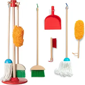 Melissa & Doug Dust Sweep Mop 6-Piece Wooden Cleaning Toy Set - B07PBXRJ7G