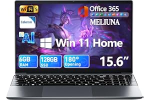 MELIUNA 15.6'' AI Laptop with Office 365, 6GB RAM 128GB SSD | Win 11 Home - B0HG9P3CJT