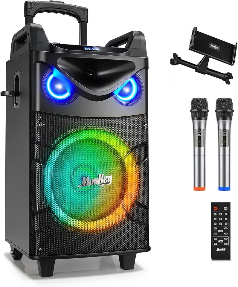 Moukey Karaoke Machine, 12" Woofer PA System, Portable Bluetooth Speaker with 2 Wireless Microphones, Party - B0C1SC8MR9