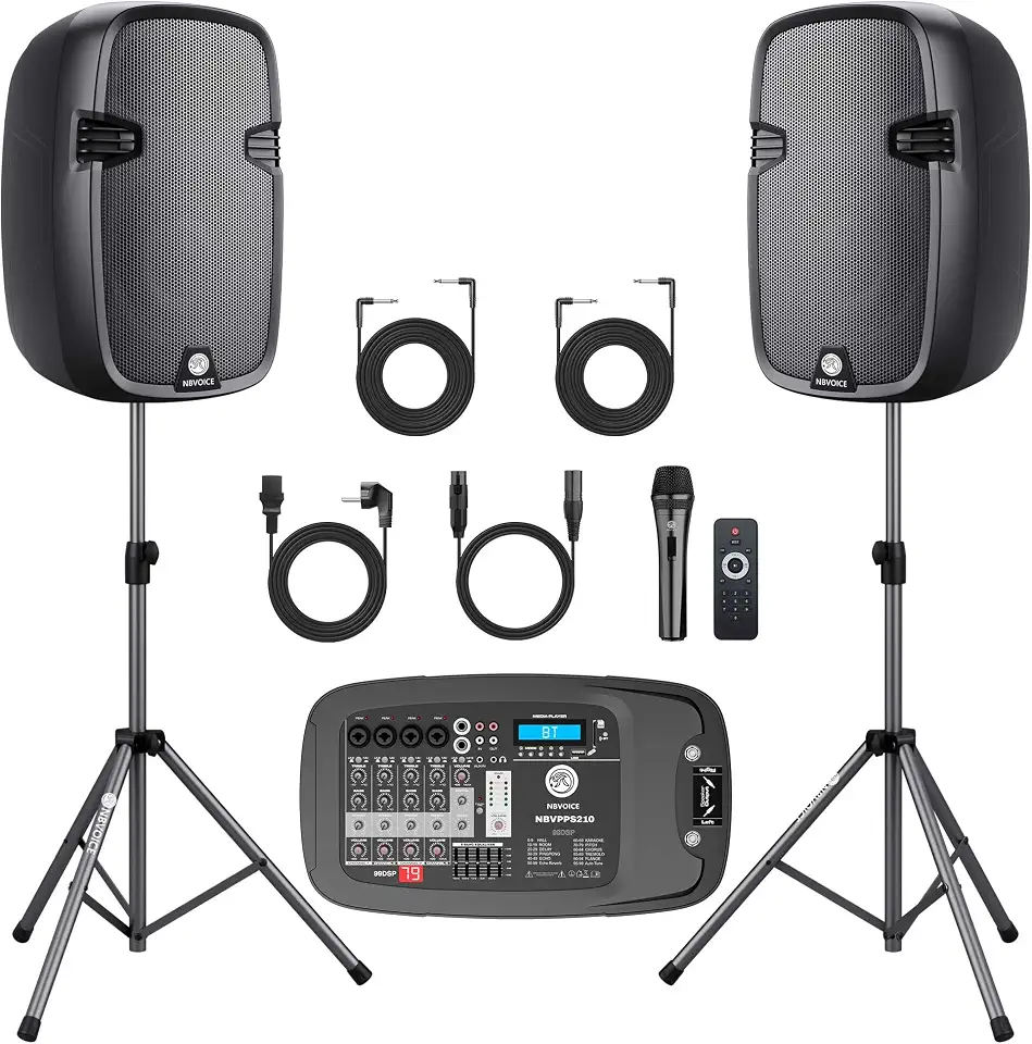 NBVOICE NBVPPS210DSP 10" 600W Professional Powered PA System with 99DSP Tech, 48V Phantom Power,8-Channel Mixer - B0FQB1NNRC