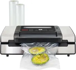 Nesco Deluxe Food VS-12 Vacuum Sealer, 130 Watts, Kit Bags & Viewing Lid, Compact, Silver - B01KCK9W1K