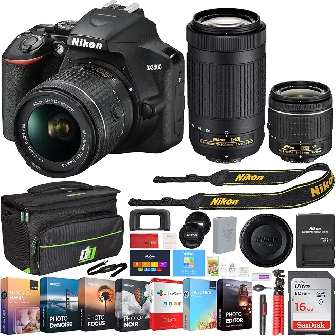 Nikon D3500 24.2MP DSLR Camera w/AF-P 18-55mm VR Lens & 70-300mm Dual Zoom Lens - - B07QPVCR5G