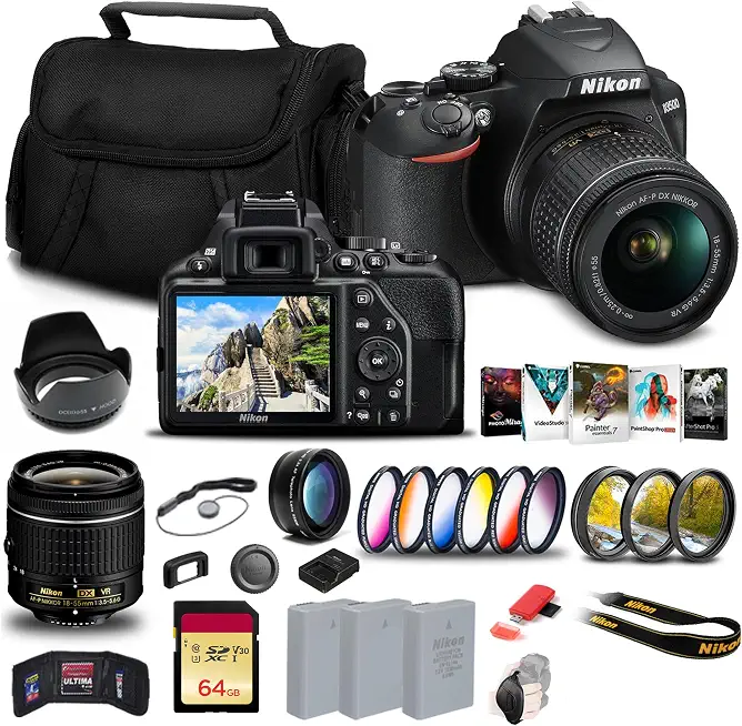 Nikon D3500 DSLR Camera with 18-55mm Lens (1590) + 64GB Card + 2 x EN-EL14a - B0BZSY35S2
