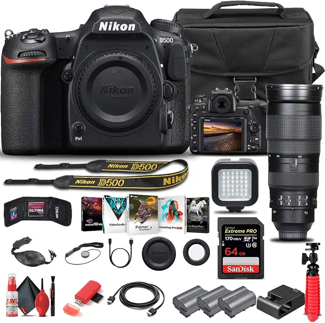 Nikon D500 DSLR Camera Body Only with 200-500mm & Photo Software Bundle - B08XVVQ9XN