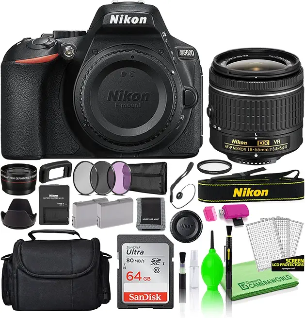 Nikon D5600 24.2MP DSLR Digital Camera with AF-P DX 18-55mm Lens (1576) Deluxe Bundle -Includes- - B07Q8Y8S3X