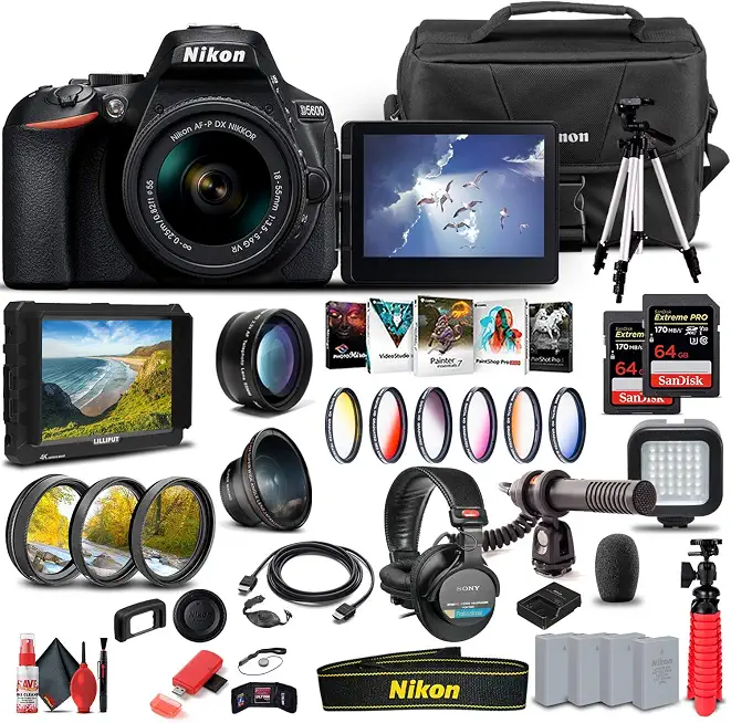 Nikon D5600 DSLR Camera with 18-55mm Lens (1576) & Microphone Bundle - B08XW8BN1J