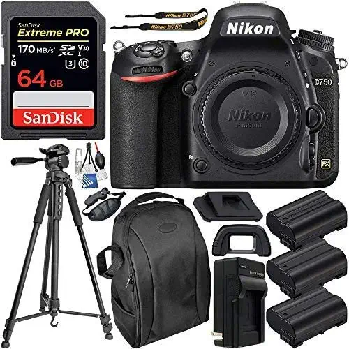 Nikon D750 DSLR Camera (Body Only) & Deluxe Accessory Bundle (Renewed) - B0864316PJ