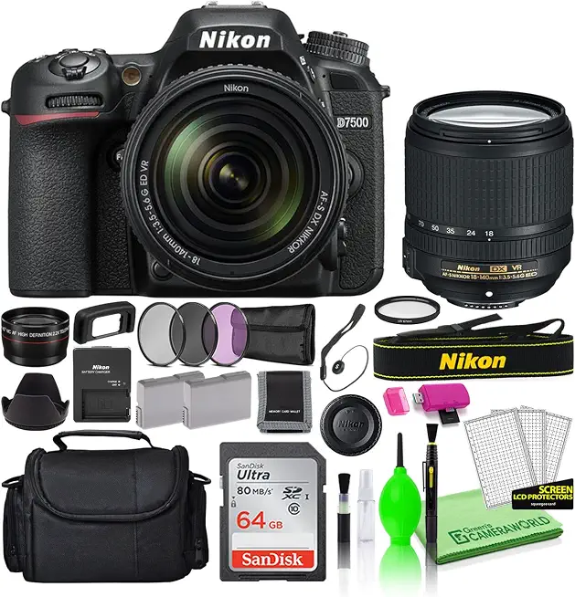 Nikon D7500 20.9MP DSLR Digital Camera with 18-140mm VR Lens (1582) Deluxe Bundle Kit with - B0BZT811QL