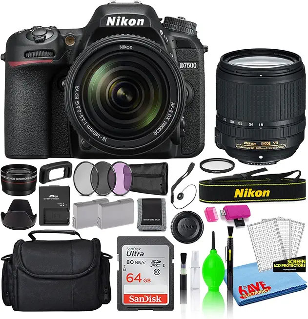 Nikon D7500 20.9MP DSLR Digital Camera with 18-140mm VR Lens (1582) Deluxe Bundle with SanDisk - B09V5T3MN1