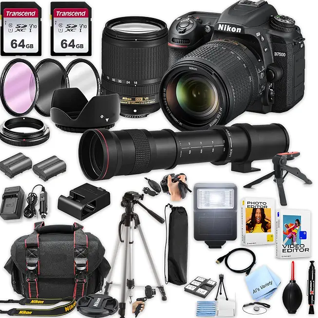 Nikon D7500 DSLR Camera Kit with 18-140mm VR Lens + 420-800mm Super Telephoto Lens + - B0D9WPYLB1